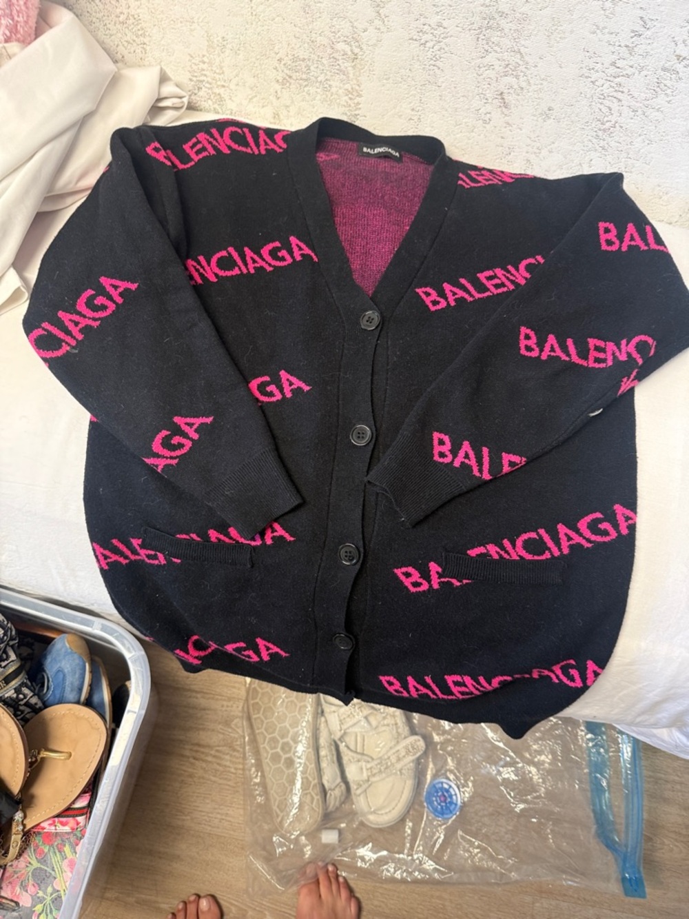 Balenciaga like black and hot pink sweater